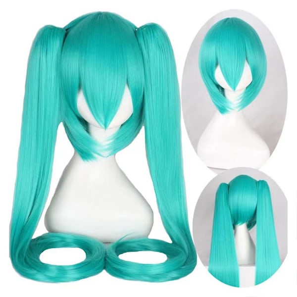 Hatsune Miku Peruk Cosplay Party Peruker med 2 Hästsvansar Långa Raka Peruker Halloween Karneval Rekvisita