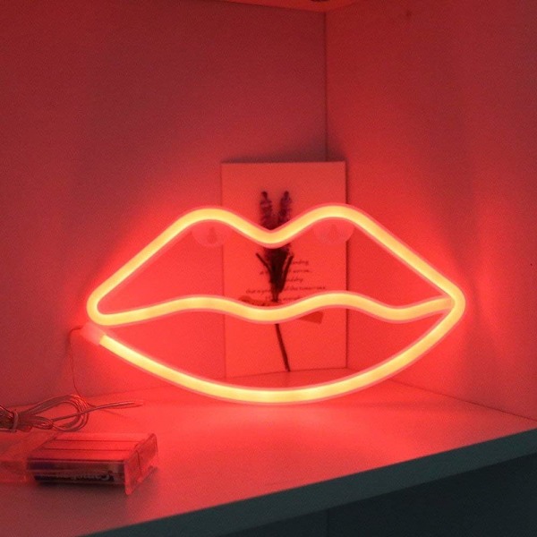 Læbeformede Neonskilte LED Romantisk Kunst Dekorativ Neonbelysning