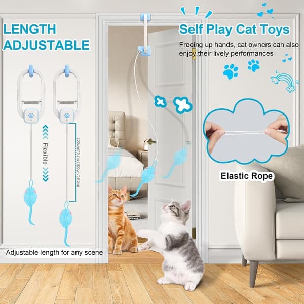 Upgraded Smart Interactive Cat Toy with Remote Control - Automatic Retractable Feather Toy with 3 Plush Mice & USB Charging
