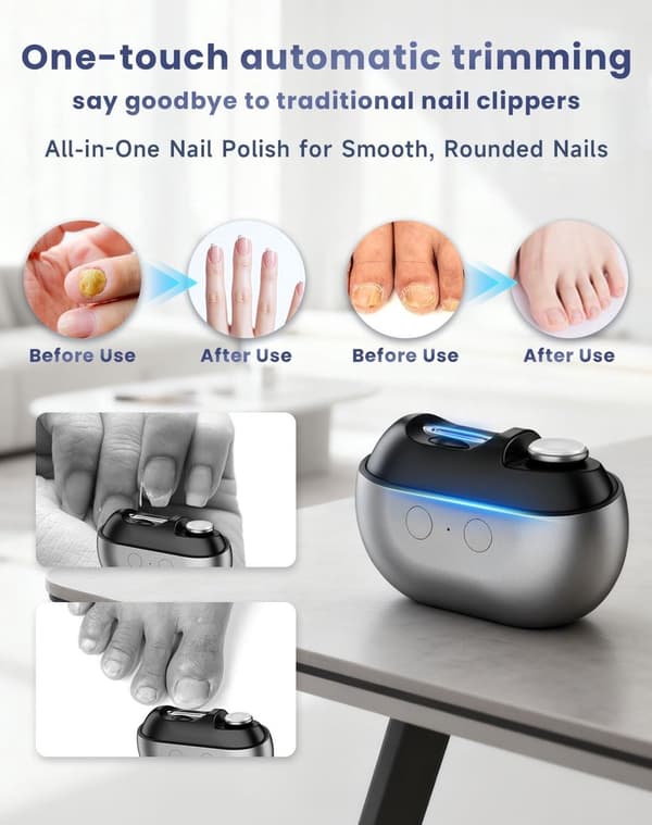 Elektrisk negleklipper professionel automatisk trimmer, med poleringshoved LED-lys lilla