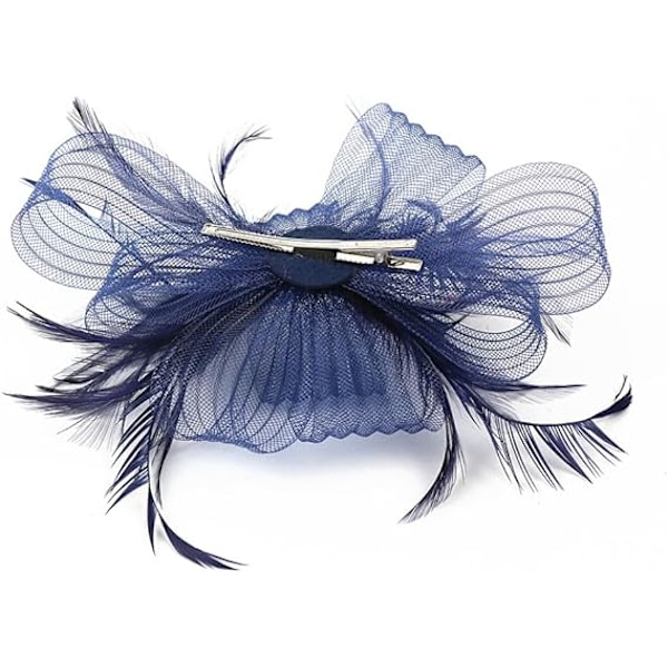 Dam Fascinator Hatt Blomma Bröllop Fascinator Hårband Fjäder Brudklänning Huvudbonad Huvudbonader Hatt Bowler Mini Topphatt Hårklämmor (Marinblå)