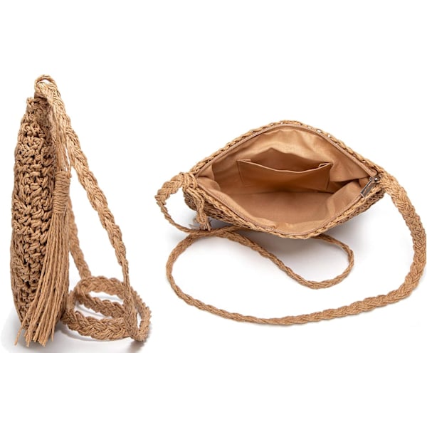 Dam Halm Crossbody Väskor Vävd Rotting Sommar Strand Axelremsväska