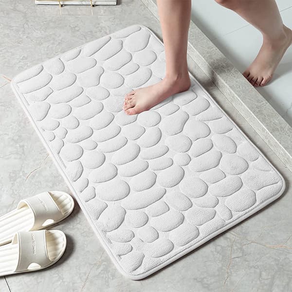 Baderomsmatte 18D svamp absorberende antiskli 60x90cm, dekorativ dørmatte til bad hvit