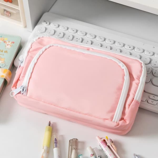 Multifunktionelt penalhus, penalhus/penalhus med stor kapacitet og 3 rum – Sort/pink/beige sort