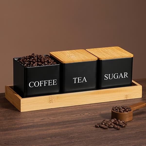 Metallförvaringsburksset för kaffebönor, socker och te, köksorganisation 3pcs/set, White