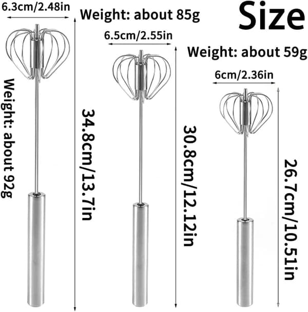 3-pack Semi-Automatic Whisk, Stainless Steel Egg Beater, Manual Kitchen Whisk, Push Whisk, Rotating Mixer, Egg Whisk, for Cooking, Mixing, Stirring