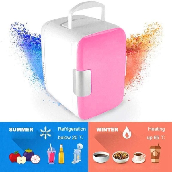 4L Mini Kjøleskap Bærbar Fryser Varmer Kjøler Camping Pink