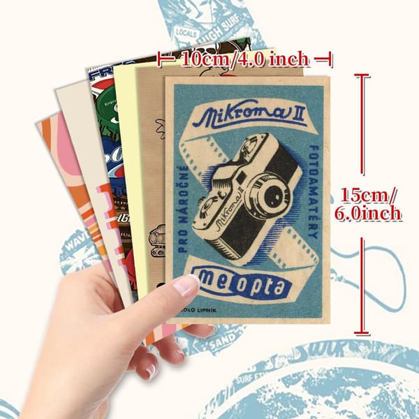 Postkort 50-pak bladstil botaniske retrokort blank bagside robust karton 15x10cm til boligindretning kunstgave