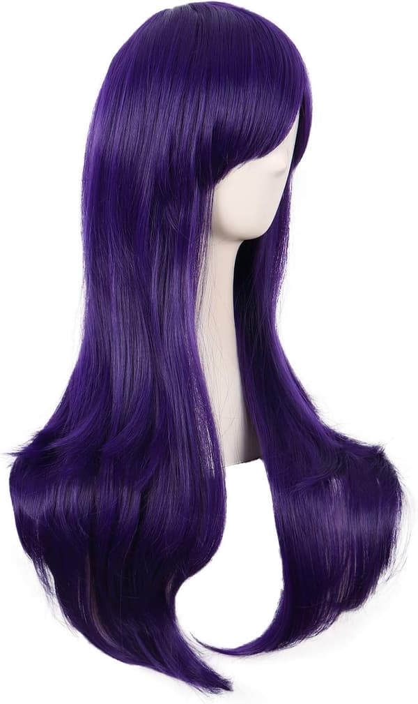 28 tommer / 70 cm kvinder side pandehår lange krøllede hår Cosplay paryk til kvinder pige mørk lilla