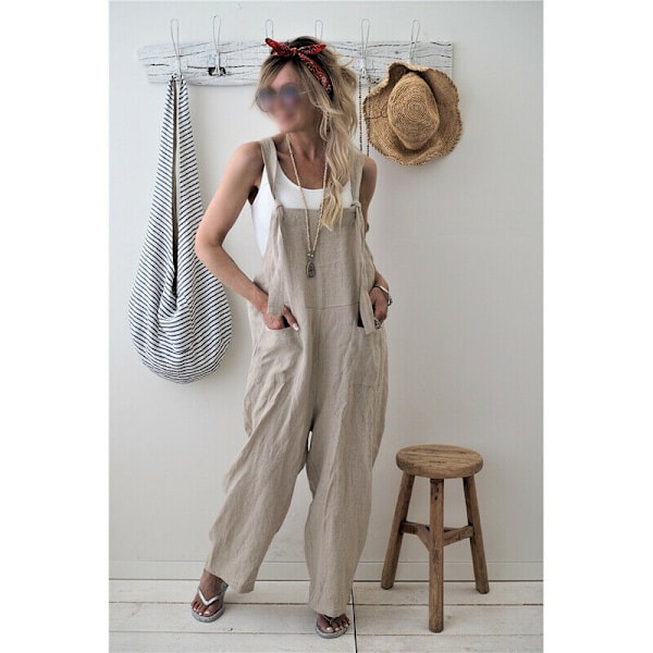 Kvinders Dungarees Rem Overall Baggy Harem Ærmeløs Jumpsuit Abrikos Aprikos Apricot XL