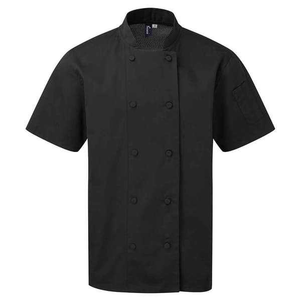 Premier Unisex Coolchecker Kortärmad Kockjacka 3XL Svart Black 3XL