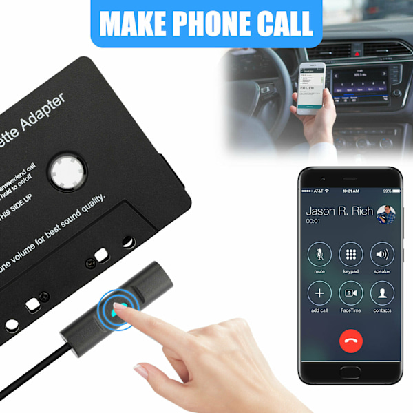 Bluetooth 5.0 autostereokasettinauha-adapteri aux-liitäntään Black