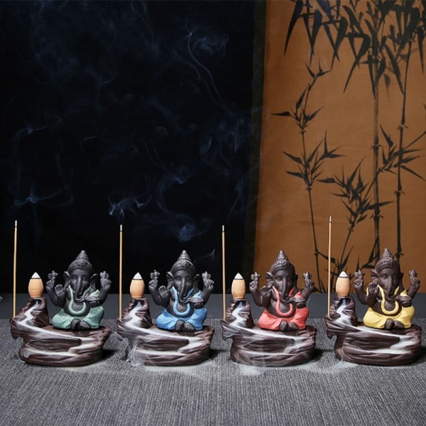 Kreativ Ganesha Røgelse Vandfald Røgelseholder Skrivebords Ornament Backflow Vandfald Dekor Aromaterapi Ornament Gave Grøn