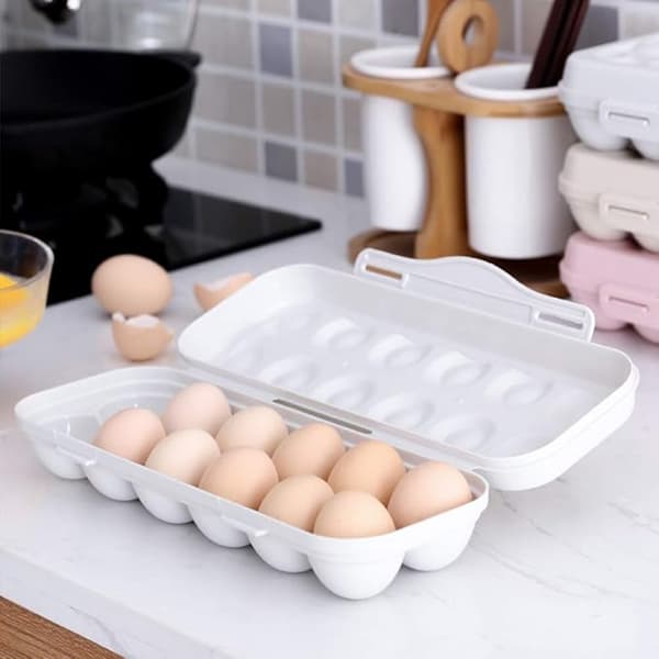Äggförvaringslåda, 2-pack Ägglåda Kylskåp, Ägglåda i plast, Kylskåp Ägghållare, 12 äggs förvaringslåda, för äggförvaring (rosa, grå)-FS-