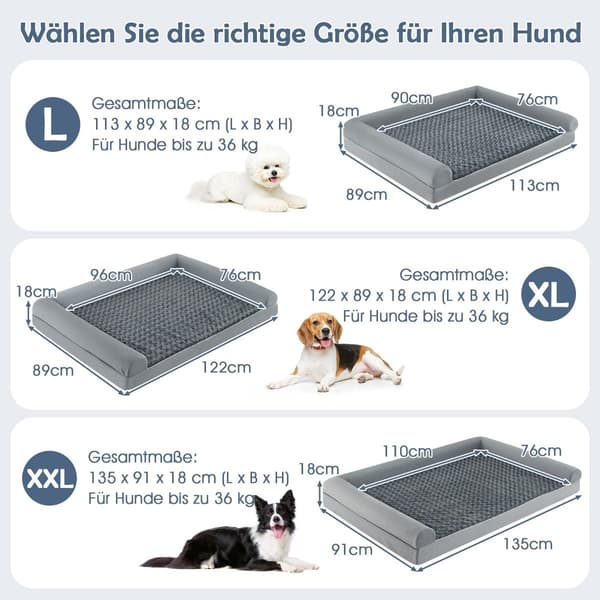 Orthopedic Dog Bed XL, Grey – Joint Support, Non-slip 3700