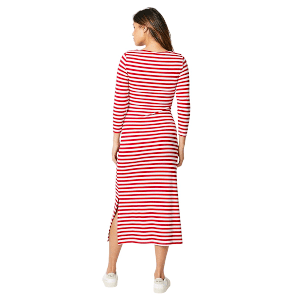 Principles Dame Stribet Jersey Midi Kjole 12 UK Rød