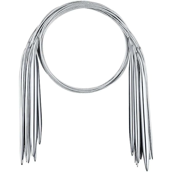 11 stk Rundpinne i Metall, 80 cm - Perfekt for Strikkeprosjekter Sølv silver one size