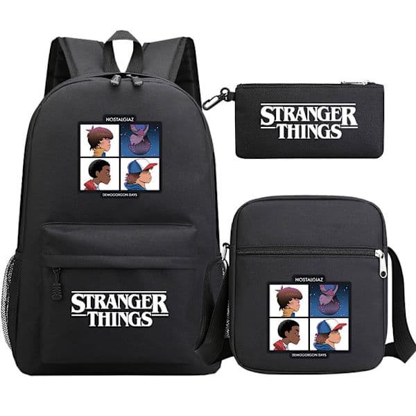 Stranger Things Ryggsäck 3-Dels Set Student Skolväska Canvasväska 17 3-Dels Set 17