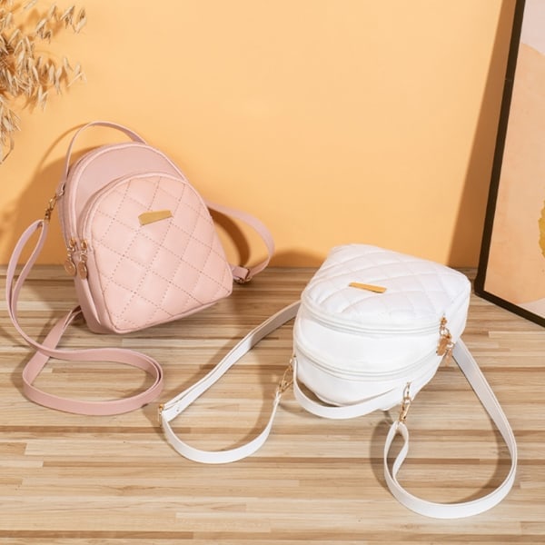 Quiltad Ryggsäck för Kvinnor Matchande Ryggsäck Dam Liten Telefonväska Flickor Skolväska PU Läder Casual Ryggsäck Rosa Pink