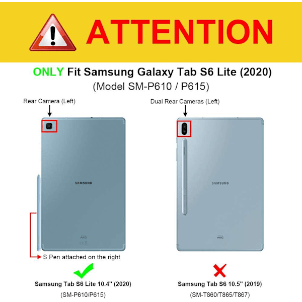 Etui for Samsung Galaxy Tab S6 Lite 10,4 tommer 2022/2020 - Multiposisjonsveske med kortlomme 1215