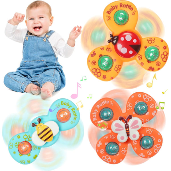 Suction Cup Rotating Toy, Pack of 3 Finger Hand Spinner, Table Suction Cup Sensory Toy for Baby, Cartoon Bath Toy Water Toy