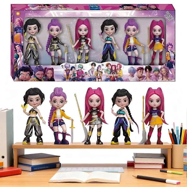 K-POP Demon Slayer Actionfigur Sæt (6 stk) - Søde koreanske idol-samleobjekter til dukkehus og udstilling
