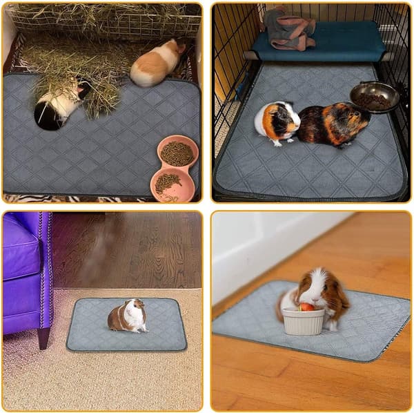 Washable Guinea Pig Pee Pads - 2-Pack (60x45 cm) - Light Grey Fleece - Super Absorbent + Waterproof - Suitable for Rabbits/Rodents