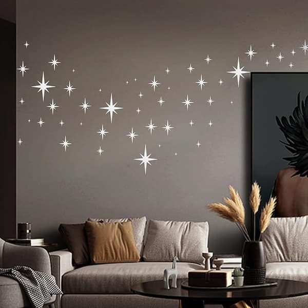 Star Mirror, 82 Pcs 3D Star Wall Stickers Silver Removable Wall Mirror Stick-FS-