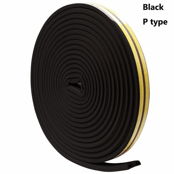5 / 10m Tætningsprofil Vindue Dør Udtrækkelig Vindueslukke SORT 5M P Sort Black Black 5m-P