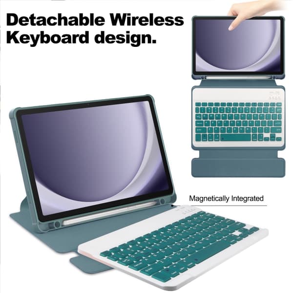 Samsung Galaxy Tab A9+ / A11+ 360° Rotation Protection with Keyboard Mörkgrön