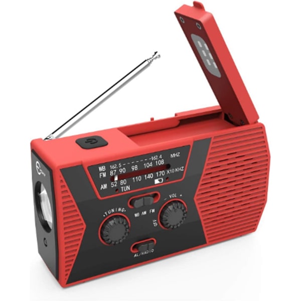 Multifunksjonell radio, bærbar utendørs nødradio med solcelle