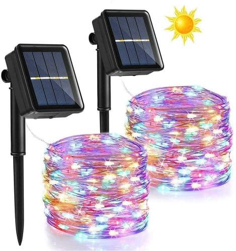 2 stk. solcellelamper udendørs, 10 m 120 LED farverige juletræslys-FS-