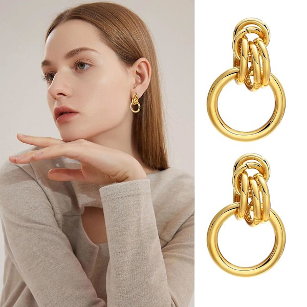 Guld Färgade Geometriska Ovala Creoler för Kvinnor, Enkla Rostfria Metall Stil Kvinnliga Öron Presenter Tillbehör-FS1-
