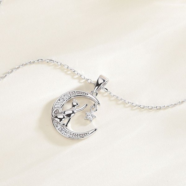 S925 sterling sølv enkelt temperament måne katt zirkon anheng j