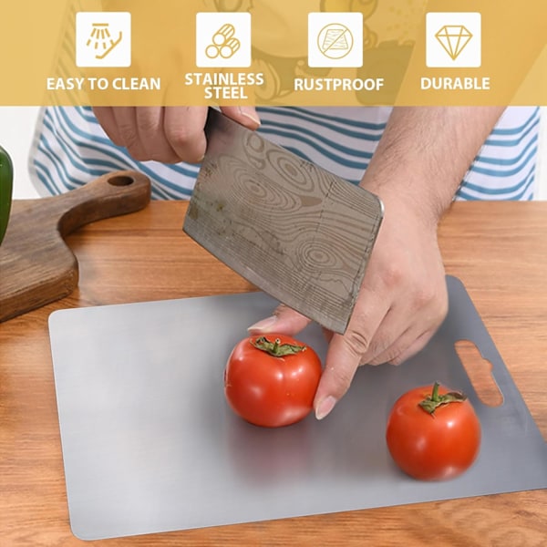 Titan skärbräda, skärbräda i rostfritt stål, dubbelsidig titan för köttskärning, skärbräda för frukt 46*30cm