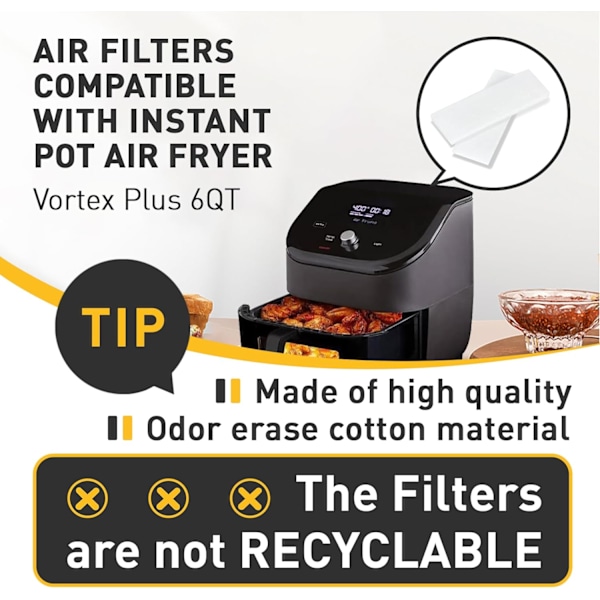 20-pak udskiftningsfiltre til Vortex Plus 6QT Instant Air Fryer med ClearCook og OdorErase