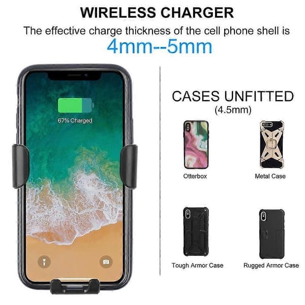 30W Trådløs Hurtiglader for Bil, Luftventilfeste, Mobilholder, Trådløs Ladeholder for Samsung iPhone Huawei