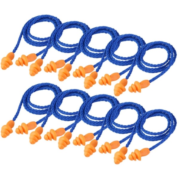 10 par mjuka silikoner med sladdförsedda öronproppar Återanvändbara hörselskydd öronproppar (blå)