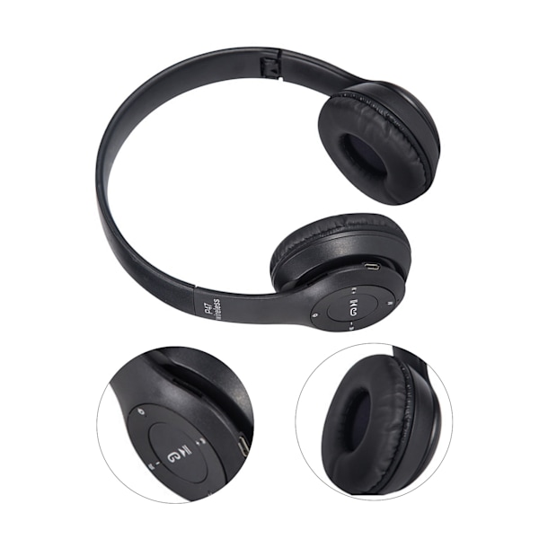 Bluetooth Hörlurar Trådlösa Stereo Plug in Kort Vikbara Over Ear Hörlurar för Gaming Svart