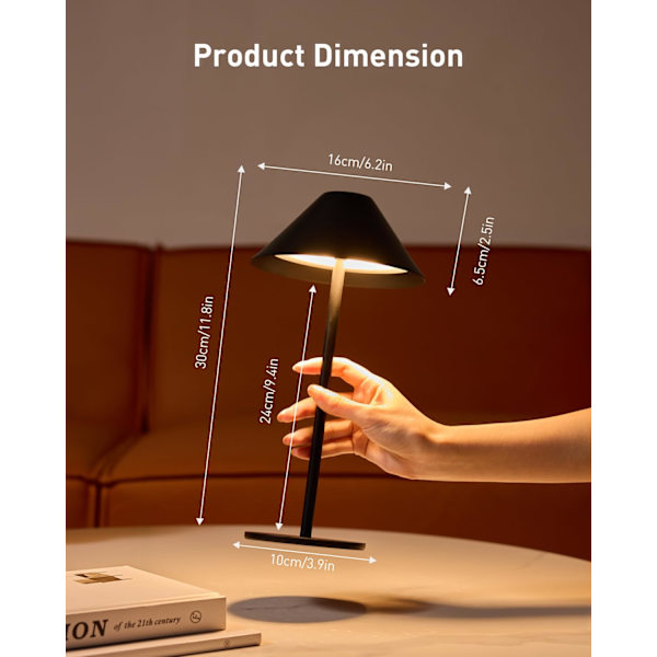Rechargeable Wireless Table Lamp with Dimmable LED & Waterproof Design -FS- black