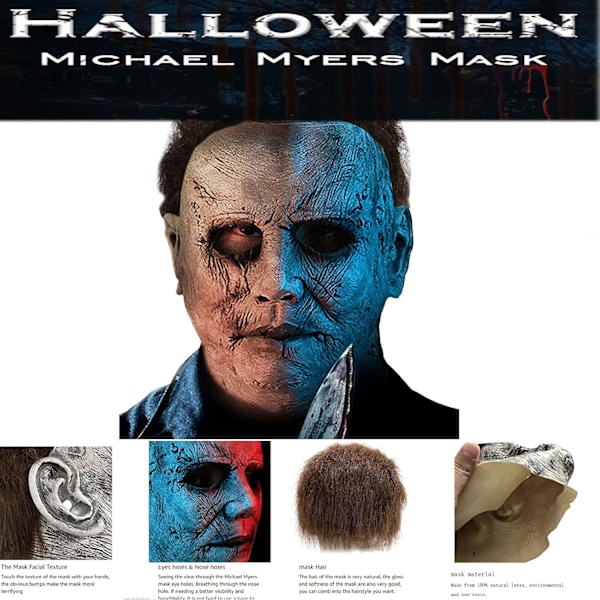 Mingqing Halloween Michael Myers Maske, Halloween Latex Gysermaske til Cosplay Kostume