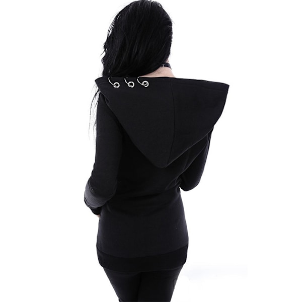 Dame Casual Pullover Hettegenser Genser Langermet Topp Black-FS2- Black 4XL