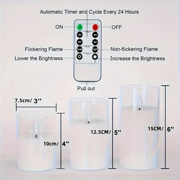 LED Flammefritt Lys med Fjernkontroll og Timer for Hjemmedekorasjon 6+2pcs Remote