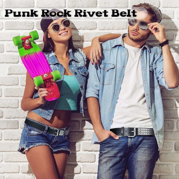 Metallnitbälte, Punkrock, Nitbälte i Läder, Punkbälte, Trådar, Nitar, Gotiskt Pyramidnitbälte för Kvinnor och Män - WELLNGS