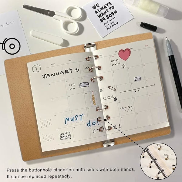 2-pack A6 PU Läder Notebook Pärm, 6 Ringar Budgetplanerare