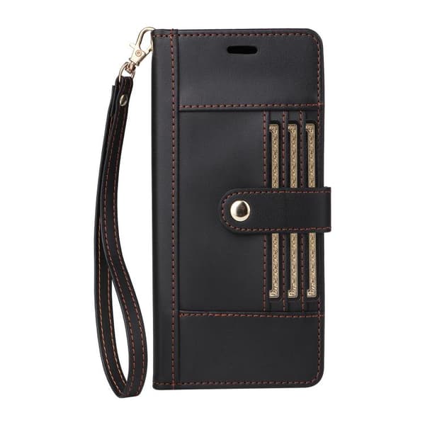iPhone 17 Pro Max Leather Case with Six Card Slots and Strap Svart