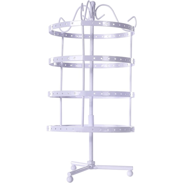 Smykkeholder, 360 grader roterende øreøringsholder arrangør smykke stativ, 4 nivåer 144 hull øreørings displaystativ for salg, metall smykke display, hvit