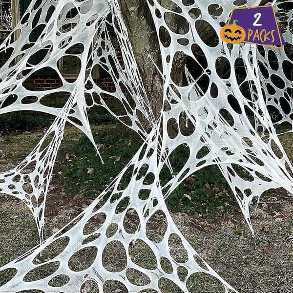 Edderkoppespind Halloween Dekorationer Udendørs, Kæmpe Strækbart Halloween Edderkoppespind Dekor, Net Edderkoppespind Bulk til Halloween Dekor-FS-