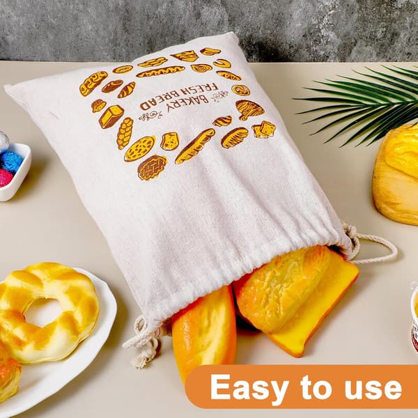 2 pcs Bread Bags for Homemade Bread, 38cm X 31cm Reusable Bread Bags with Lining and Drawstring Closure for Sourdough Bread Storage