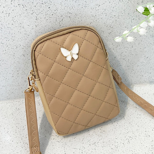 PU-læder Skuldertaske Broderi Mobiltelefon Tasker-FS1- Khaki